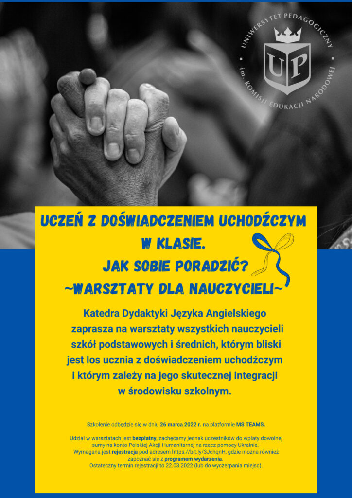 Plakat do warsztatów - uściśnięte dłonie a poniżej tekst dostępny pod grafiką